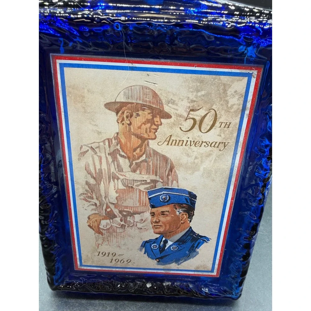 Vintage American Legion 50th Anniversary Cobalt Blue Glass Decanter J.W. Dant